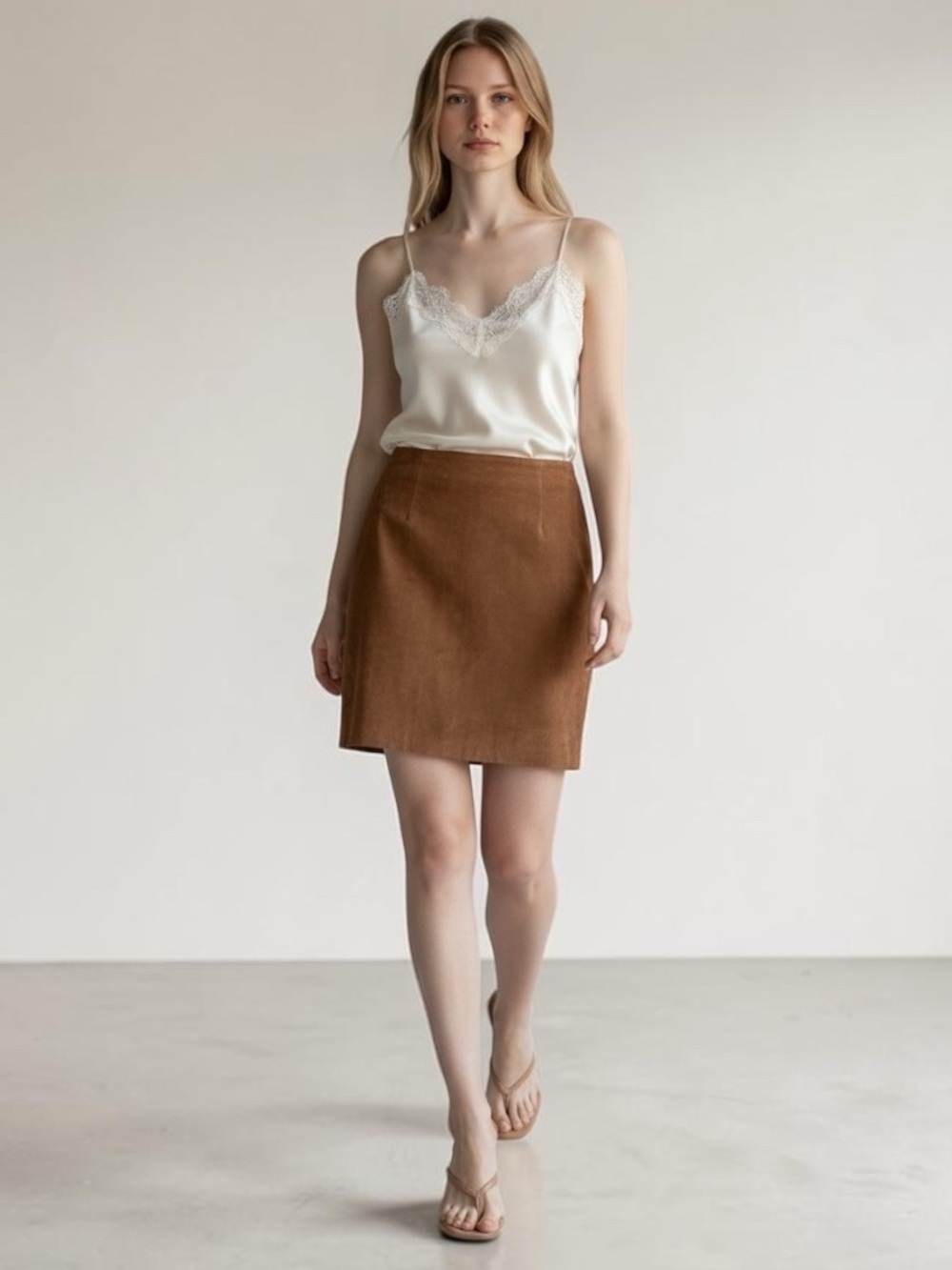 Vintage Suede Skirt Pencil Mini Lined Tan Brown Size 0 XS